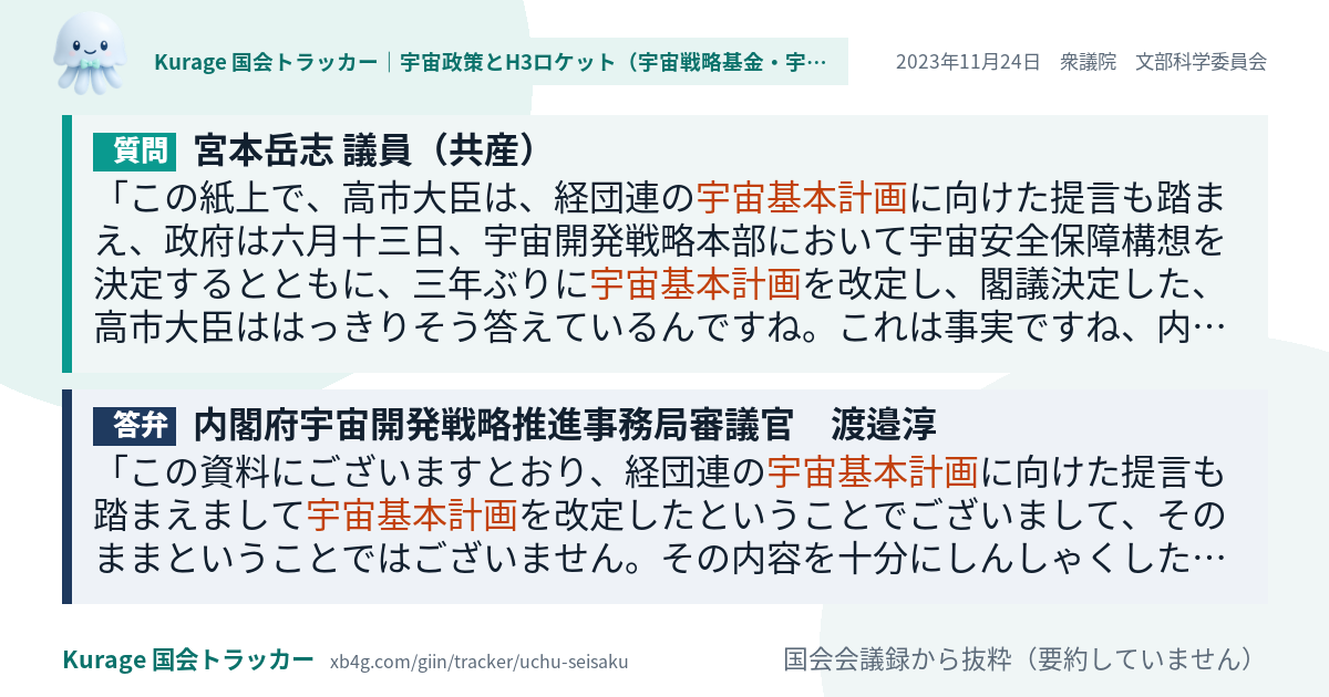 質問と答弁のカード